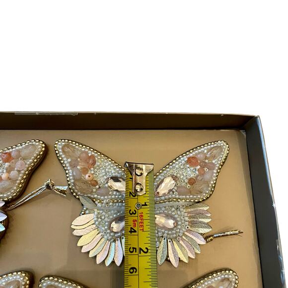 34th & Pine Beaded Butterfly Ornaments Set of 4 Iridescent Pink Holiday Glam NEW - Picture 9 of 13